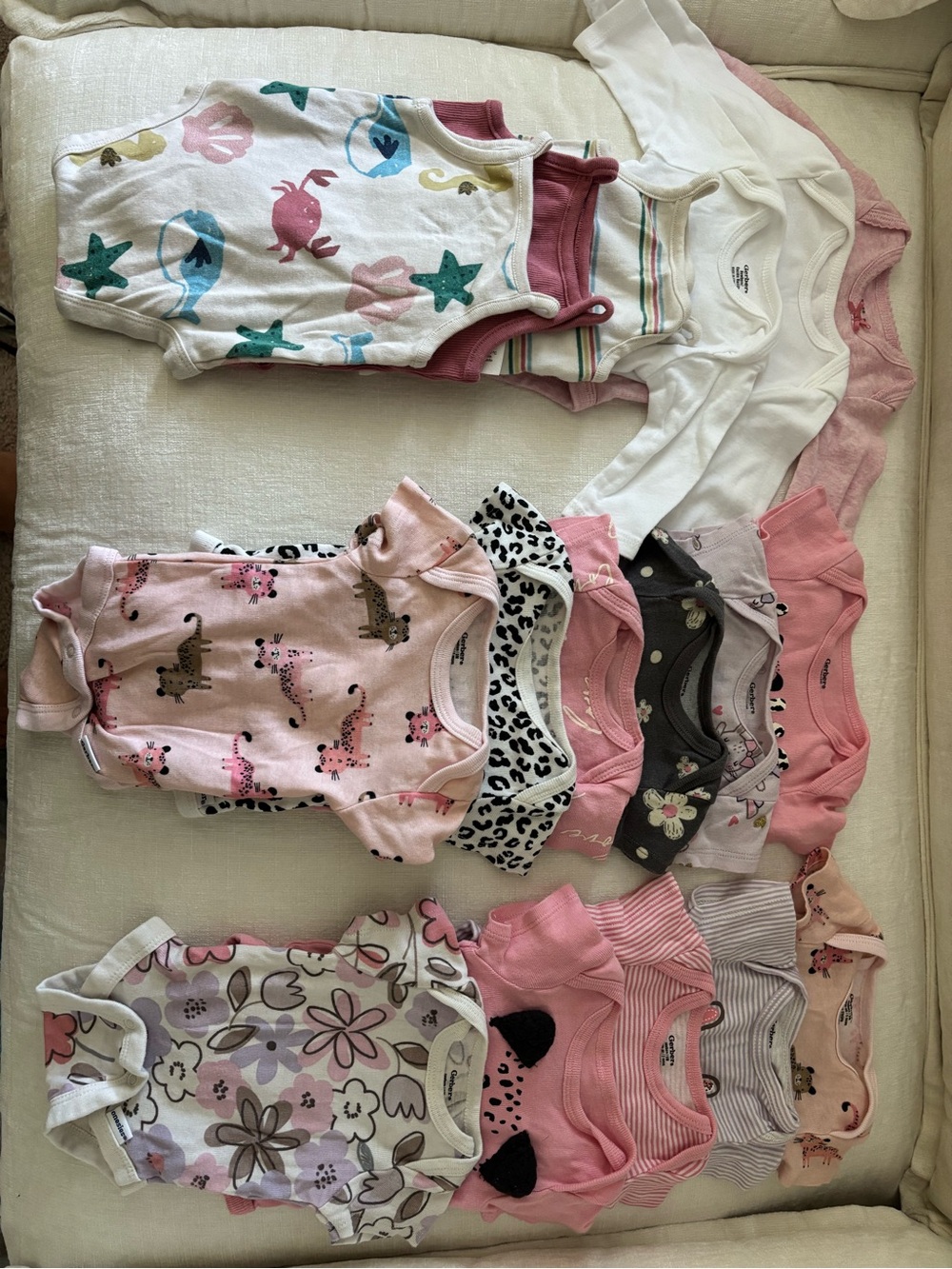 Carter's Baby One-Piece Bodysuit Set in Pink, White, Gray and Teal Accents